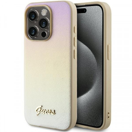 Оригинален гръб GUESS Saffiano Iridescent Script - iPhone 15 Pro златист