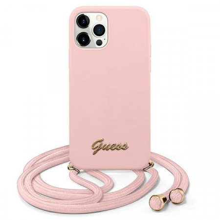 Оригинален гръб GUESS Silicone Vintage Gold Logo GUHCP12LLSCLMGLP - iPhone 12 Pro Max розов