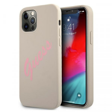 Оригинален гръб GUESS Silicone Vintage Script GUHCP12LLSVSGP - iPhone 12 Pro Max бежов