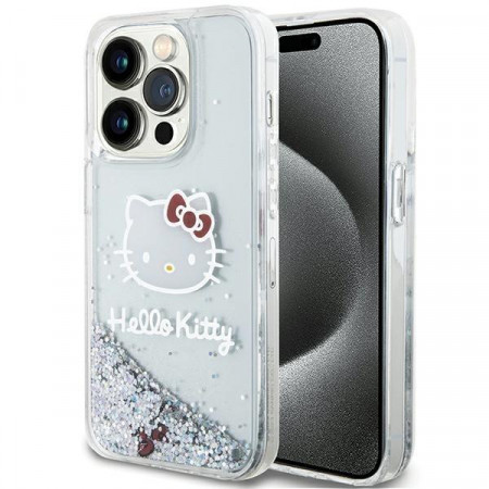 Оригинален гръб Hello Kitty Liquid Glitter Charms Kitty Head - iPhone 15 Pro сребрист