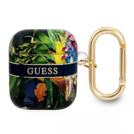 Оригинален калъф за слушалки GUESS Flower Strap GUA2HHFLB - AirPods 1 / 2 син