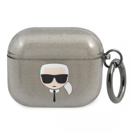 Оригинален калъф за слушалки Karl LAGERFELD Glitter Karl's Head KLA3UKHGK - AirPods 3 черен
