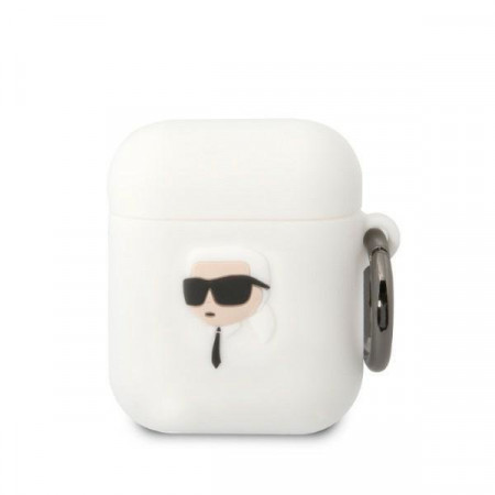 Оригинален калъф за слушалки Karl LAGERFELD Silicone Karl Head 3D KLA2RUNIKH - AirPods 1 / 2 бял