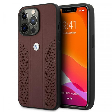 Оригинален твърд гръб от еко кожа BMW Leather Curve Perforate BMHCP13LRSPPR - iPhone 13 Pro червен