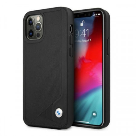 Оригинален твърд гръб от еко кожа BMW Leather Deboss BMHCP12MRCDPK - iPhone 12 / 12 Pro черен