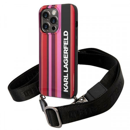 Оригинален твърд гръб с презрамка KARL LAGERFELD Color Stripes Strap KLHCP14LSTSTP - iPhone 14 Pro розов