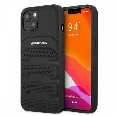 Оригинален твърд гръб AMG Leather Debossed Lines AMHCP13SGSEBK - iPhone 13 mini черен