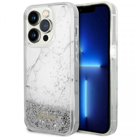 Оригинален твърд гръб GUESS Liquid Glitter Marble GUHCP14XLCSGSGH - iPhone 14 Pro Max бял
