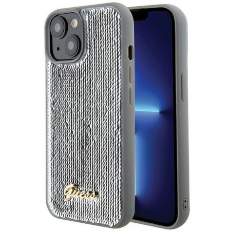 Оригинален твърд гръб GUESS Sequin Script Metal - iPhone 15 сребрист