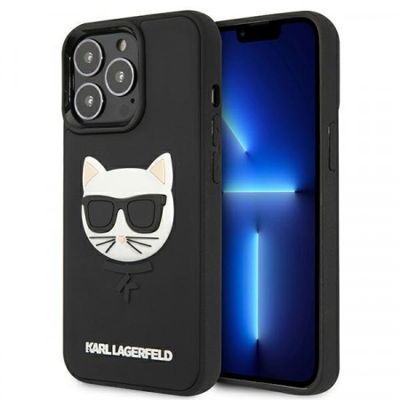 Оригинален твърд гръб KARL LAGERFELD 3D Rubber Choupette KLHCP13LCH3DBK - iPhone 13 Pro черен