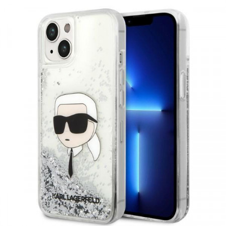 Оригинален твърд гръб KARL LAGERFELD Glitter Karl Head KLHCP14MLNKHCH - iPhone 14 Plus сребрист