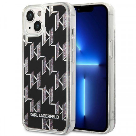 Оригинален твърд гръб KARL LAGERFELD Liquid Glitter Monogram KLHCP14MLMNMK - iPhone 14 Plus черен