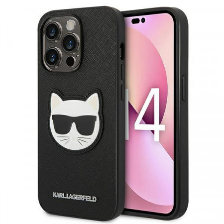 Оригинален твърд гръб KARL LAGERFELD Saffiano Choupette Head Patch KLHCP14XSAPCHK - iPhone 14 Pro Max черен