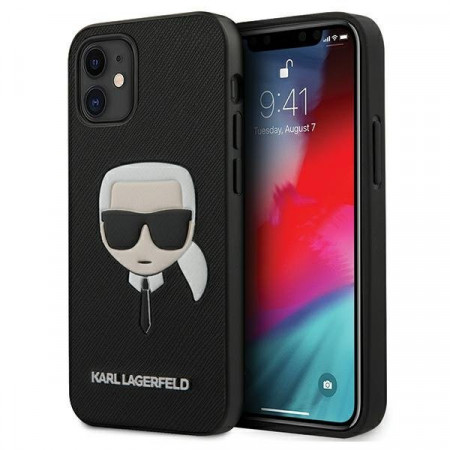 Оригинален твърд гръб KARL LAGERFELD Saffiano Ikonik Karl's Head KLHCP12MSAKHBK - iPhone 12 / 12 Pro черен