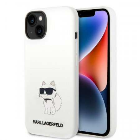 Оригинален твърд гръб KARL LAGERFELD Silicone Choupette MagSafe KLHMP14MSNCHBCH - iPhone 14 Plus бял