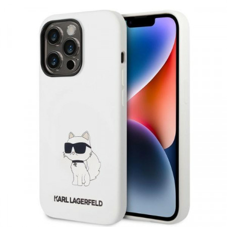 Оригинален твърд гръб KARL LAGERFELD Silicone Choupette MagSafe KLHMP14XSNCHBCH - iPhone 14 Pro Max бял