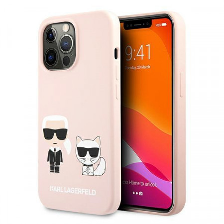 Оригинален твърд гръб KARL LAGERFELD Silicone Karl & Choupette KLHCP13LSSKCI - iPhone 13 Pro светлорозов