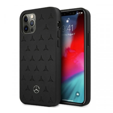 Оригинален твърд гръб MERCEDES Leather Stars MEHCP12LPSQBK - iPhone 12 Pro Max черен