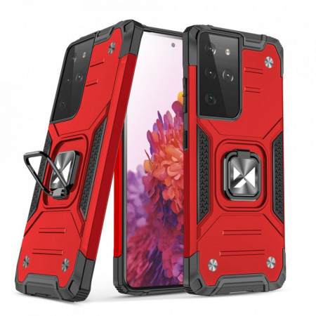 Подсилен гръб WOZINSKY Ring Armor със стойка - Samsung Galaxy S22 Ultra червен