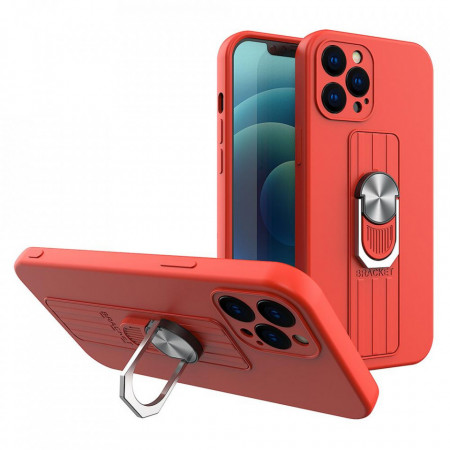 Силиконов гръб с държач-стойка Ring - iPhone 12 червен