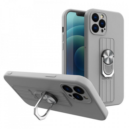 Силиконов гръб с държач-стойка Ring - iPhone 12 mini сребрист - Img 1