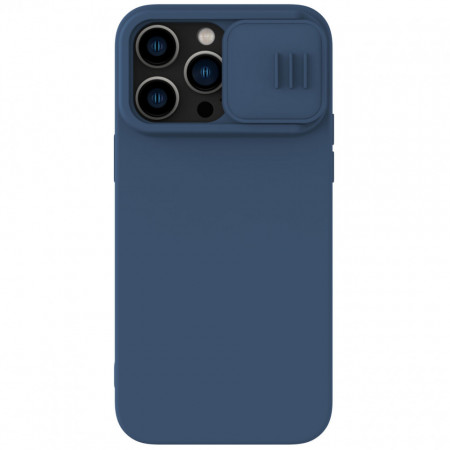 Силиконов гръб с подвижно покритие за камерата NILLKIN CamShield Silky Silicone - iPhone 14 Pro среднощно синьо