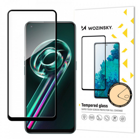 5D Full Glue закален стъклен протектор с пълно покритие WOZINSKY съвместим с гръб - Realme 9 / 9 Pro+ с черна рамка