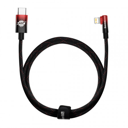 90° кабел за зареждане и данни BASEUS MVP 2 USB Type C към Lightning с бързо зареждане 20W 1m черен / червен - Img 1