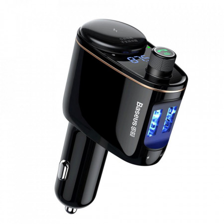 Bluetooth FM трансмитер със зарядно за кола BASEUS Locomotive 3.4A 2x USB Type A (CCALL-RH01) черно