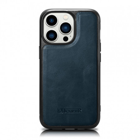Гръб от естествена кожа iCARER Leather Oil Wax MagSafe - iPhone 14 Pro син - Img 1