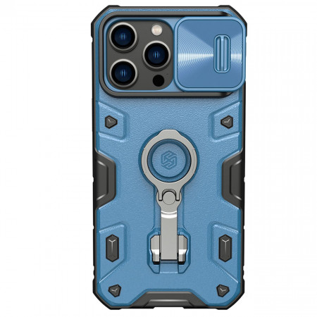 Гръб с подвижно покритие за камерата и ринг държач NILLKIN CamShield Armor Pro MagSafe - iPhone 14 Pro Max син