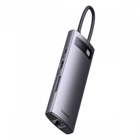 Докинг станция BASEUS StarJoy 8в1 USB Type C към 3x USB Type A / HDMI / RJ45 / четец за SD и Micro SD карти / USB Type C Power Delivery сива