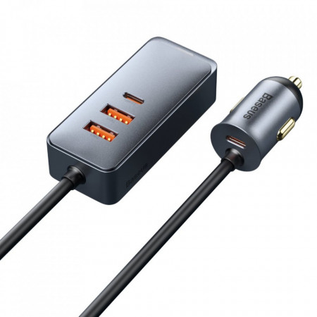 Зарядно за кола BASEUS Share Together 120W USB Type C с удължител за задната седалка 2x USB Type A / USB Type C PPS PD QC (CCBT-A0G) сиво