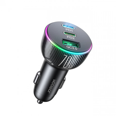 Зарядно за кола JOYROOM 70W USB Type A / 2x USB Type C (JR-CL26) черно