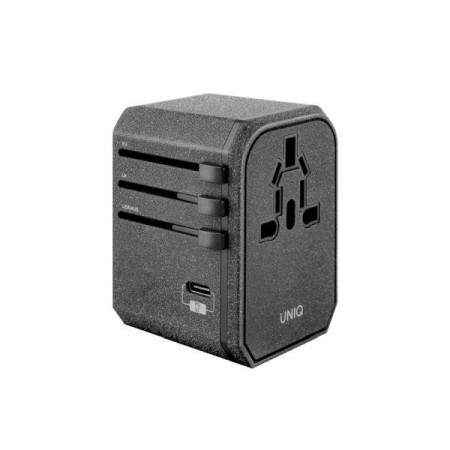 Зарядно за стена (2в1 UK и EU стандарт) UNIQ 33W 2x USB Type A / USB Type C PD18W QC3.0 (LITHOS Collective) сиво