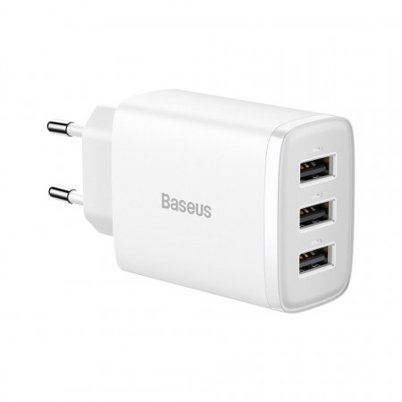 Зарядно за стена BASEUS 17W 3x USB Type A EU бяло