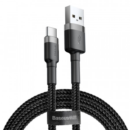 Кабел за зареждане и данни с оплетка BASEUS Cafule USB Type A към USB Type C 300cm сив / черен