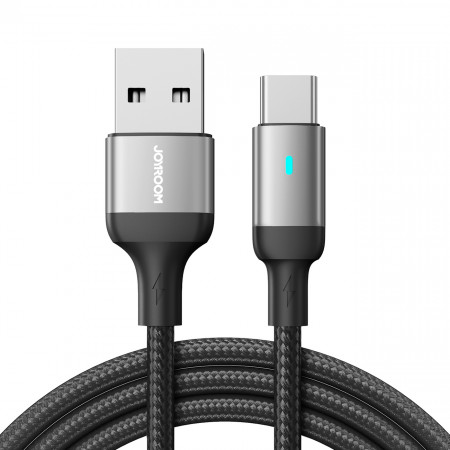 Кабел за зареждане и данни с оплетка JOYROOM A10 USB Type A към USB Type C 3A с бързо зареждане 1.2m черен (S-UC027A10) - Img 1