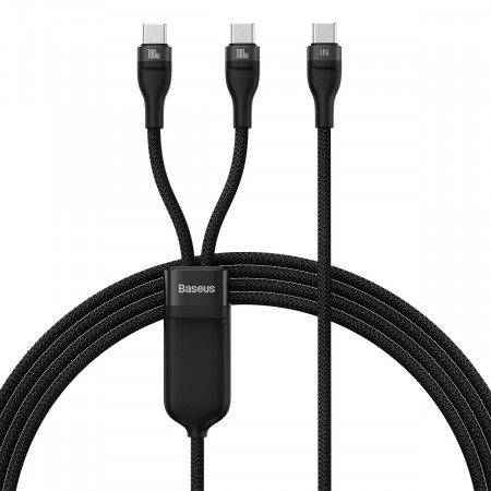Кабел за зареждане и данни BASEUS Flash II 2in1 USB Type C към 2xUSB Type C с бързо зареждане 100W 1.5m черен
