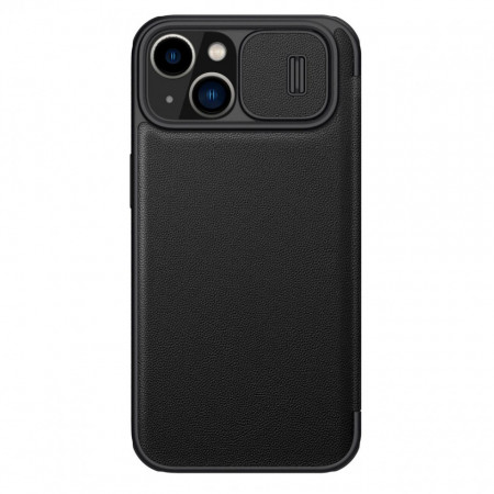 Калъф тип книга от еко кожа с подвижно покритие за камерата NILLKIN Qin Leather Pro - iPhone 14 Plus черен