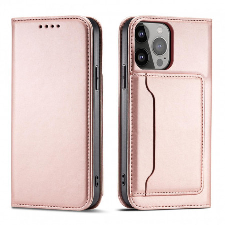 Калъф тип книга с външен джоб Magnet Card - iPhone 14 Pro Max розов