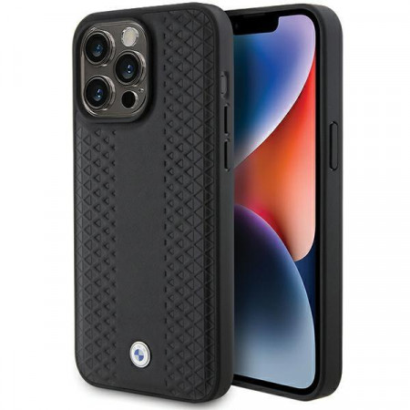 Оригинален гръб от еко кожа BMW Leather Diamond - iPhone 15 Pro черен - Img 1