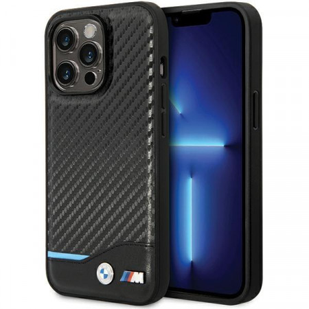 Оригинален гръб от естествена и еко кожа BMW Leather Carbon BMHCP13L22NBCK - iPhone 13 Pro черен - Img 1