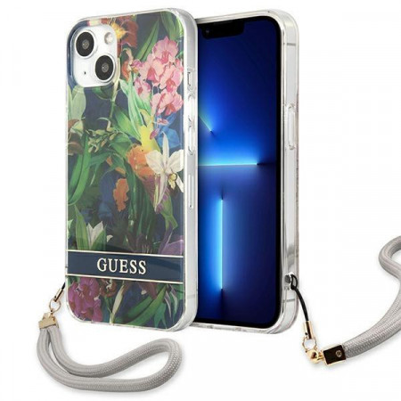 Оригинален гръб с връзка GUESS Flower GUHCP13MHFLSB - iPhone 13 син