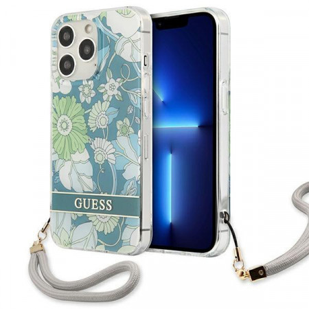 Оригинален гръб с връзка GUESS Flower GUHCP13XHFLSN - iPhone 13 Pro Max зелен