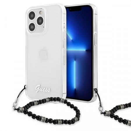 Оригинален гръб с гривна GUESS черен Pearl GUHCP13LKPSBK - iPhone 13 Pro прозрачен