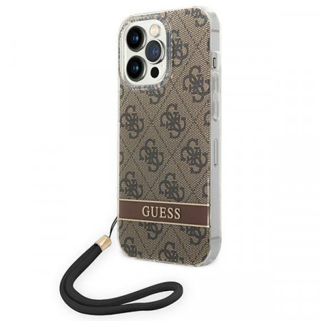 Оригинален гръб с гривна GUESS 4G Print Strap GUOHCP14XH4STW - iPhone 14 Pro Max кафяв