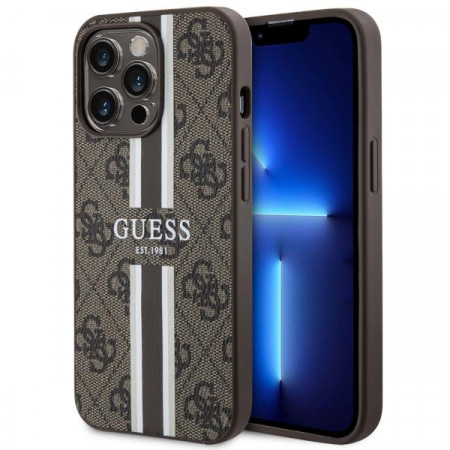Оригинален гръб GUESS 4G Printed Stripe MagSafe GUHMP13XP4RPSW - iPhone 13 Pro Max кафяв