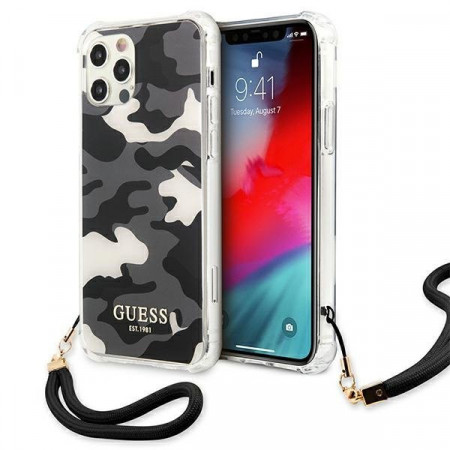 Оригинален гръб GUESS Camo GUHCP12LKSARBK с връзка - iPhone 12 Pro Max черен