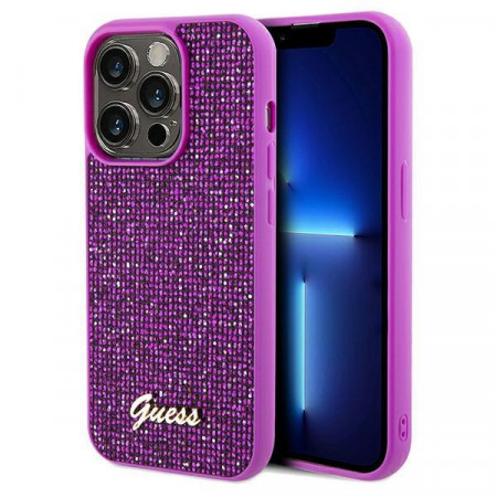 Оригинален гръб GUESS Disco Metal Script - iPhone 14 Pro фуксия